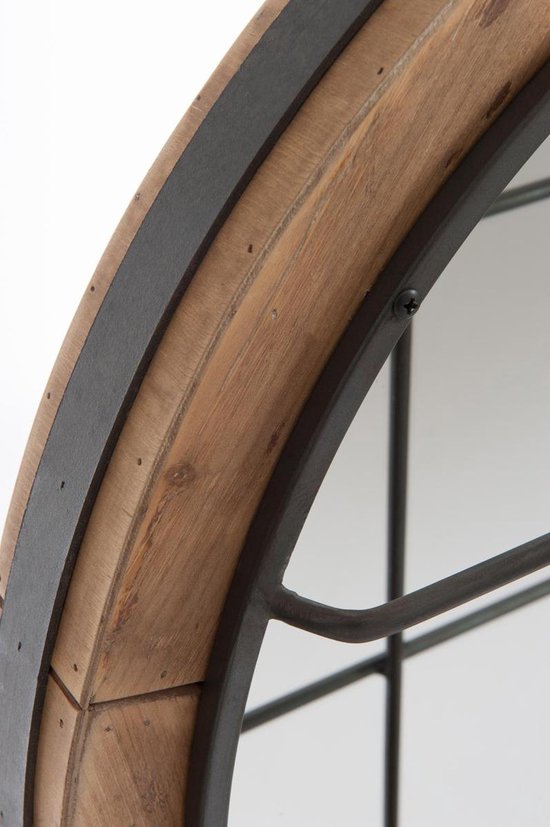 plakband dam Individualiteit Industry - Spiegel - rond - naturel - houten kader - smeedijzer raster -  dia 63x10cm | bol.com