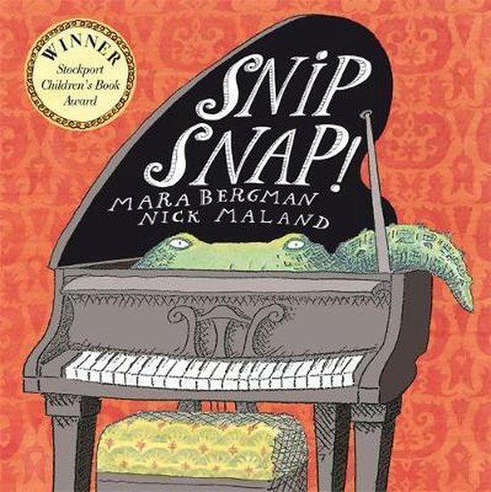 Cover van Snip Snap: een krokodil kijkt uit een vleugel op een oranje achtergrond, met een prijsstempel.