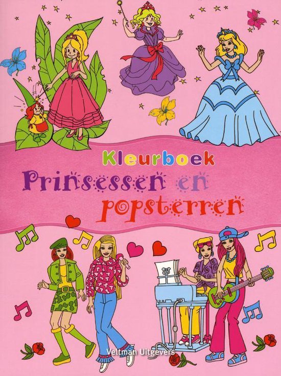 Cover van het boek 'Kleurboek prinsessen en popsterren'