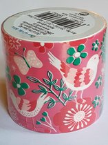 masking tape Roze met Vogels O - decoratie washi papier tape - 48 mm x 4 m