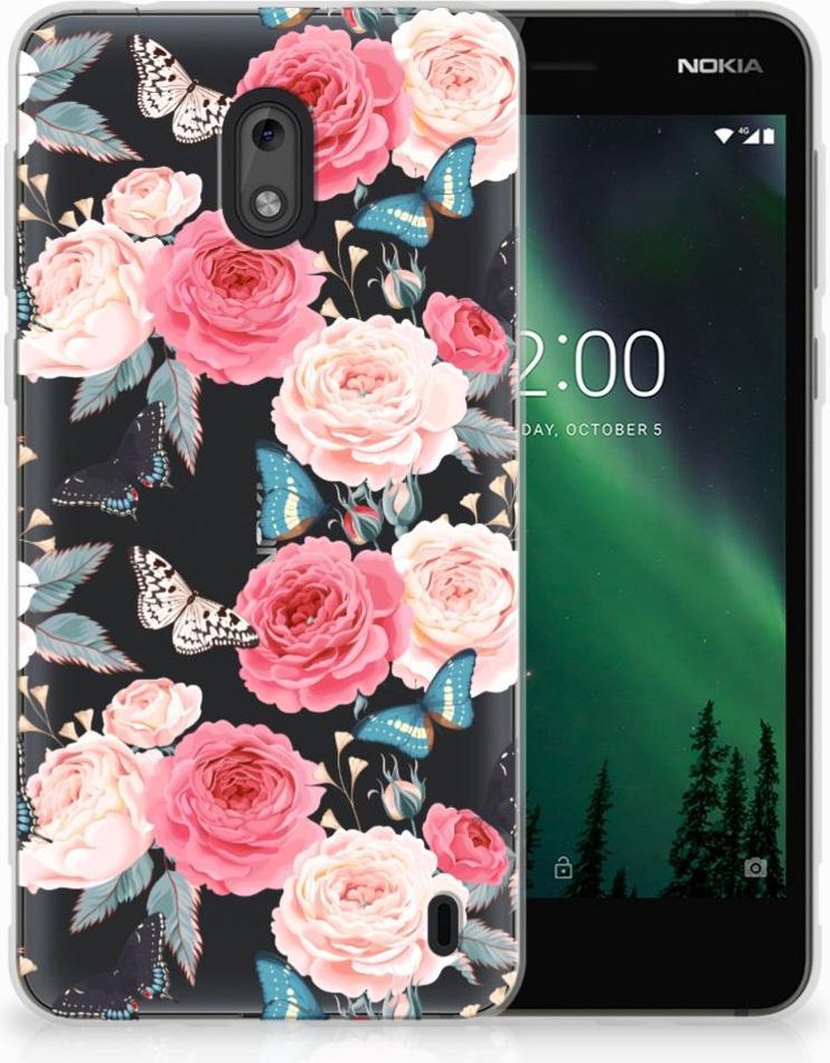 Back Cover voor Nokia 2 TPU Case Butterfly Roses