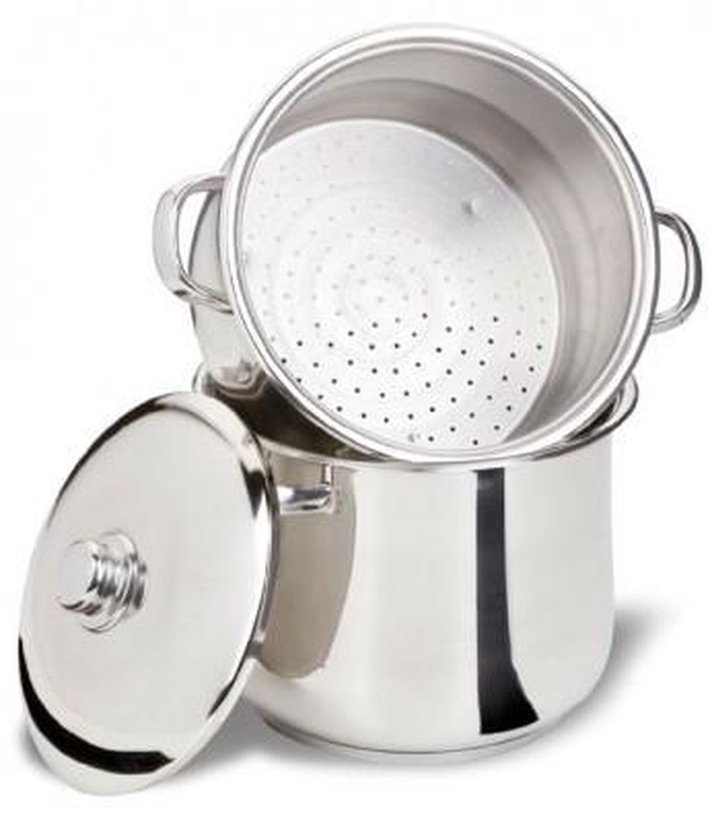 Couscous Pan RVS 8 Liter Met Stoommand Ø22 cm Dubbel + Glazen