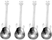 4 Theelepels in de vorm van een Gitaar - Zilverkleurig