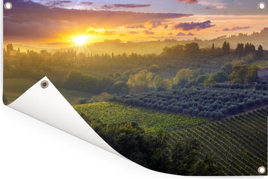 Vue des champs verts du paysage toscan Affiche de jardin 180x120 cm - Toile de jardin / Toile d'extérieur / Peintures d'extérieur (décoration de jardin) XXL / Grand format!