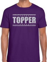 Paars Topper shirt in zilveren glitter letters heren - Toppers dresscode kleding M