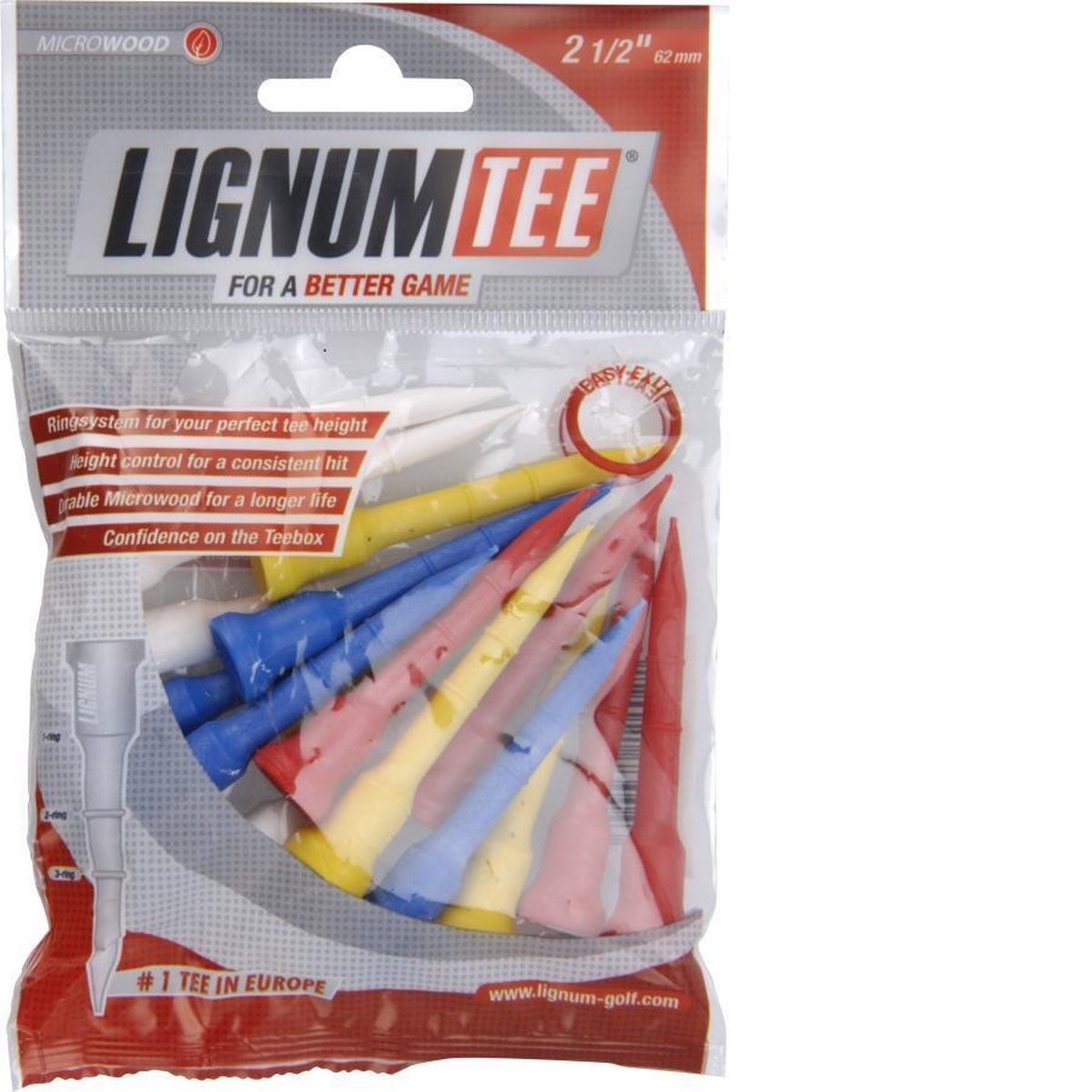 Lignum golftee - 62mm - kleurmix