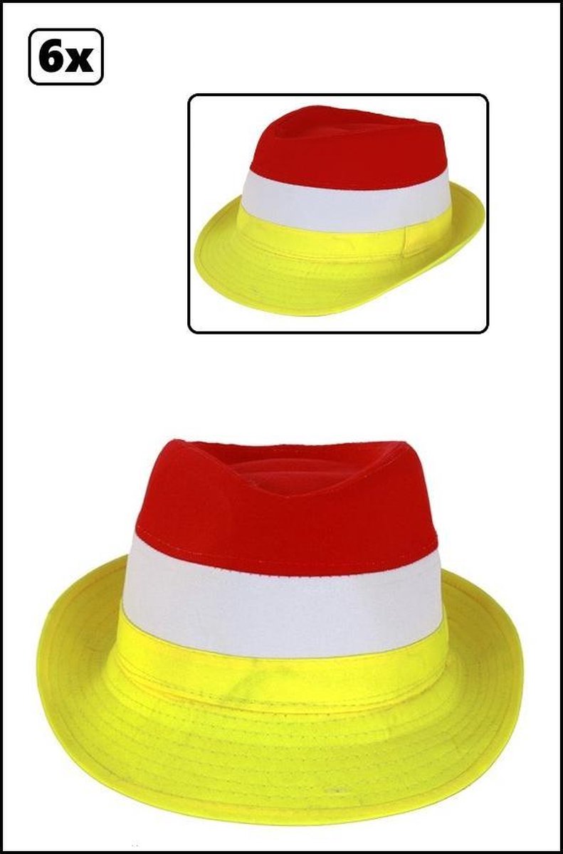Afbeelding van product Thema party  6x Kojak hoedje rood wit geel