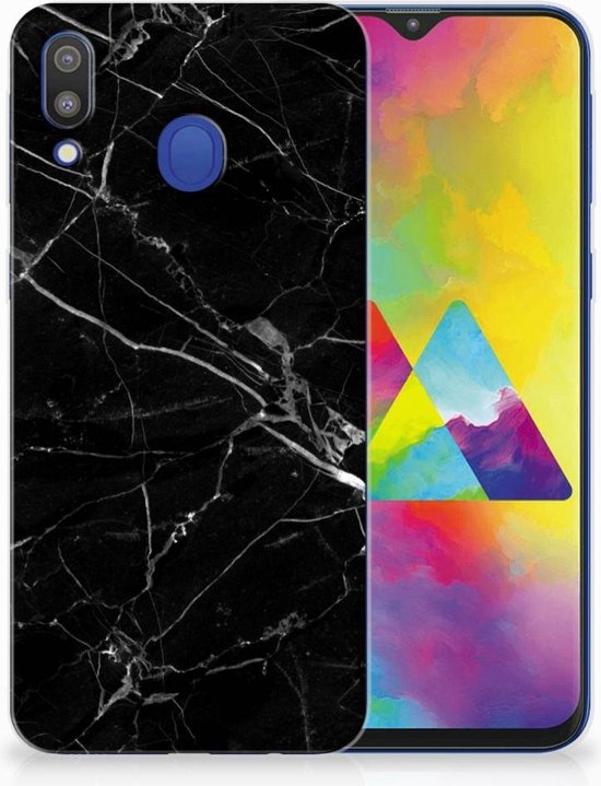 Bumper Housse Etui pour Samsung Galaxy M20 (Power) Coque Téléphone Marbre Noir
