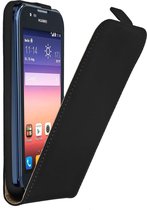 Lederen Flip Case Cover Hoesje Huawei Ascend Y550 Zwart