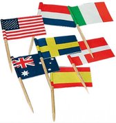80 Cocktailprikkers met vlaggetjes van verschillende landen | Vlaggenprikkers