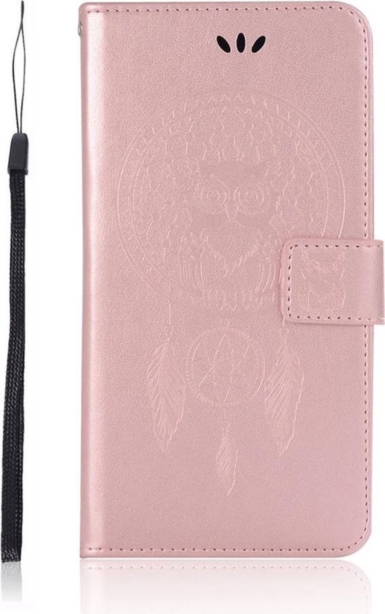 Shop4 - Asus Zenfone Max Pro (M2) Hoesje - Wallet Case Dromenvanger Uil Rosé Goud