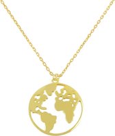 Fate Jewellery Ketting FJ4011 - Globe - Wereldbol - 925 Zilver, goudkleurig verguld - 45cm + 5cm