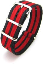 Premium Black Red - Nato strap 20mm - Stripe - Horlogeband Zwart Rood