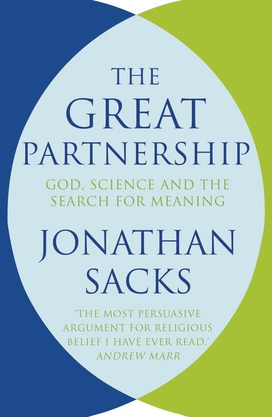 Boek kaft van "The Great Partnership" door Jonathan Sacks. Titel: "The Great Partnership" - God, Wetenschap en de Zoektocht naar Betekenis.