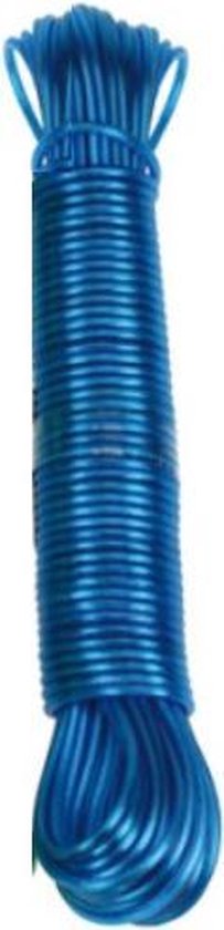 Stevige waslijn 20mtr met stalen kern blauw