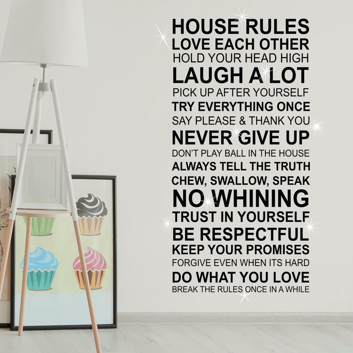 Walplus - Muursticker - Huis Regels Quote (FR) met Swarovski Kristallen - Zwart