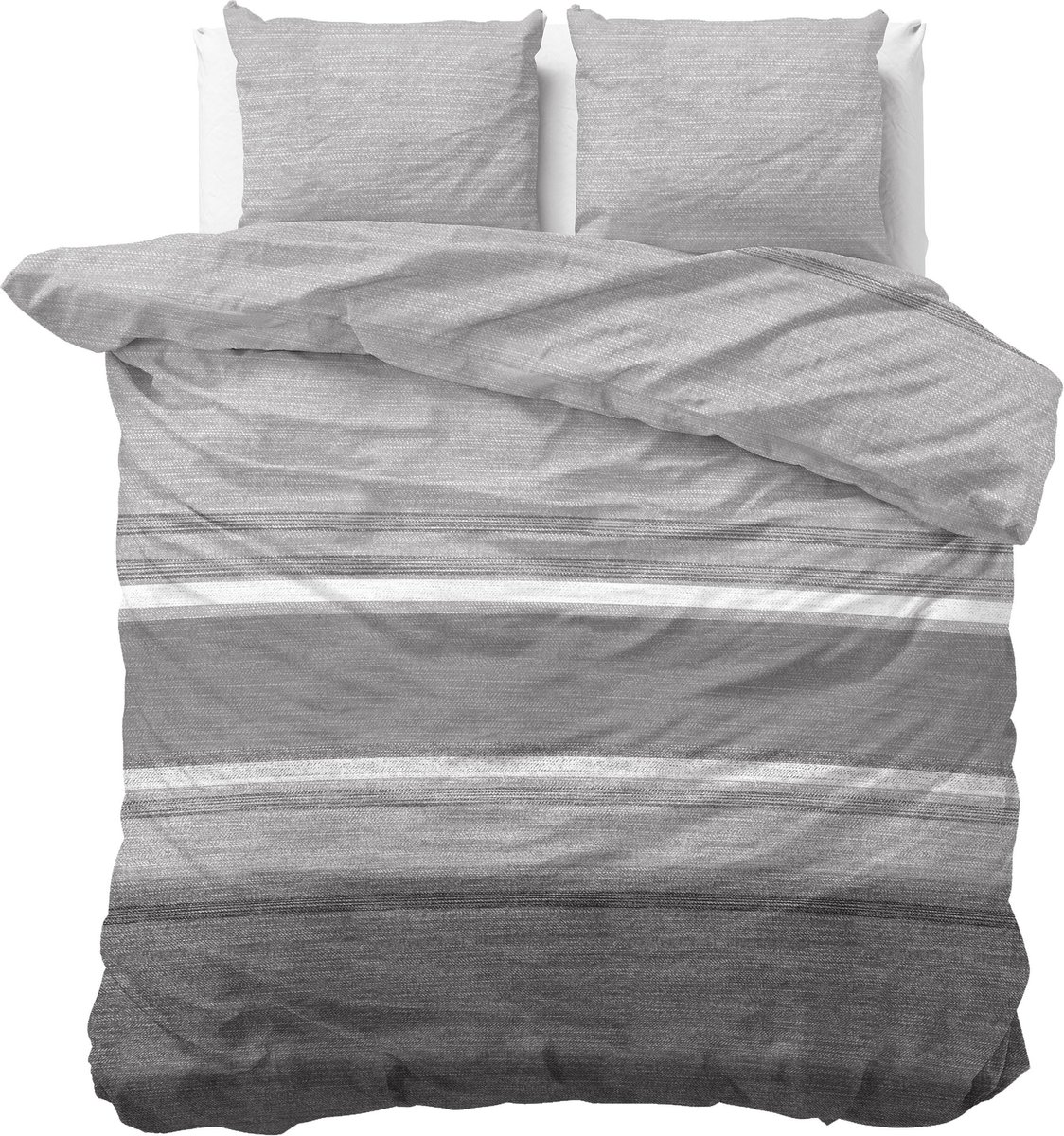 Sleeptime Stone Stripe Dekbedovertrekset - Lits-Jumeaux - 240x200/220 + 2 kussenslopen 60x70 - Grijs - Sleeptime