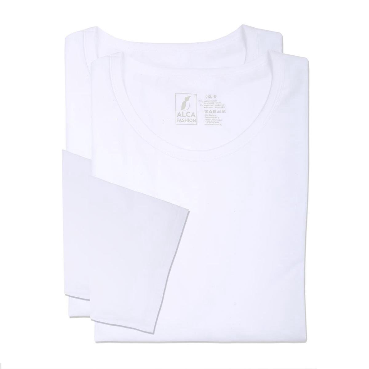 Alca Fashion - Heren T-Shirt Ronde Hals - Wit 8XL – Grote Maten Mannen - Katoen-Stretch - 2-pack