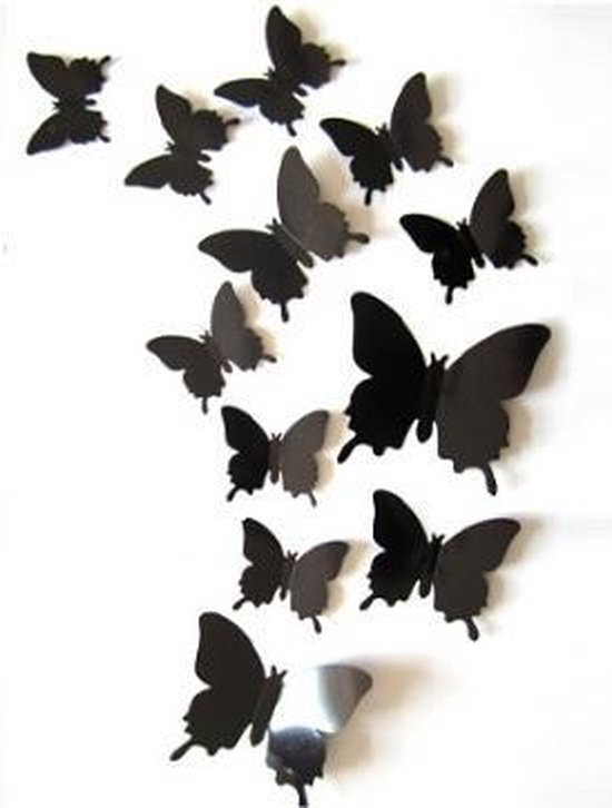 3D Vlinders - Muurdecoratie - Effen Zwart
