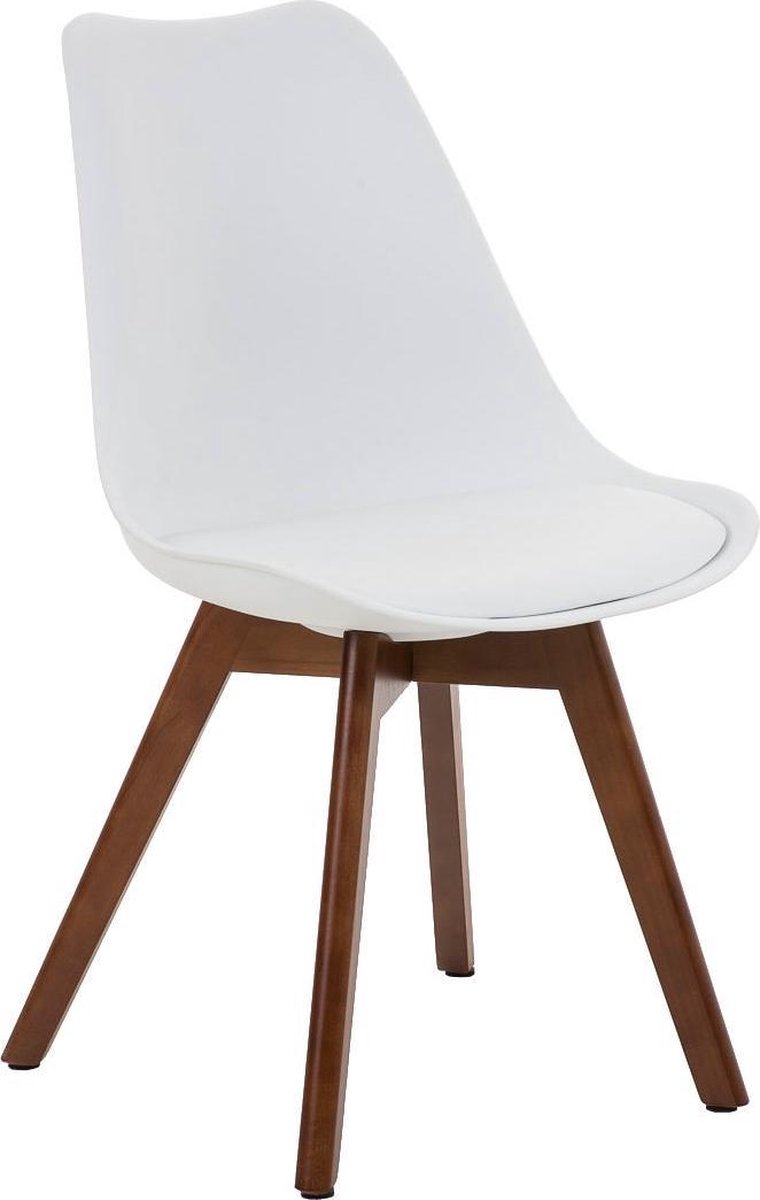 Clp Eetkamerstoel BORNEO wachtkamerstoel met houten frame bezoekersstoel zithoogte 47 cm kunstlederen overtrek wit kleur onderstel walnoot
