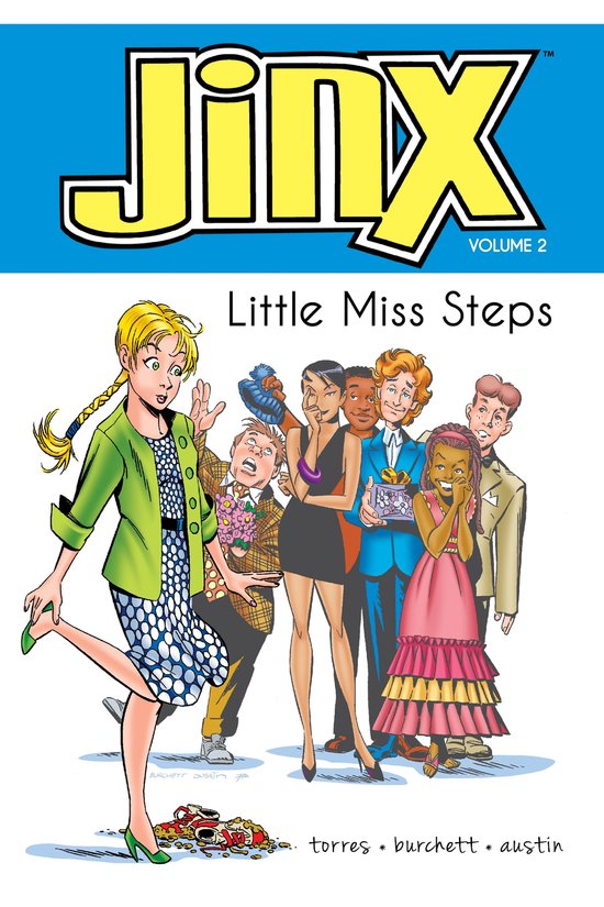 Jinx Volume 2: Little Miss Steps, een stripverhaalcover met 6 personages.