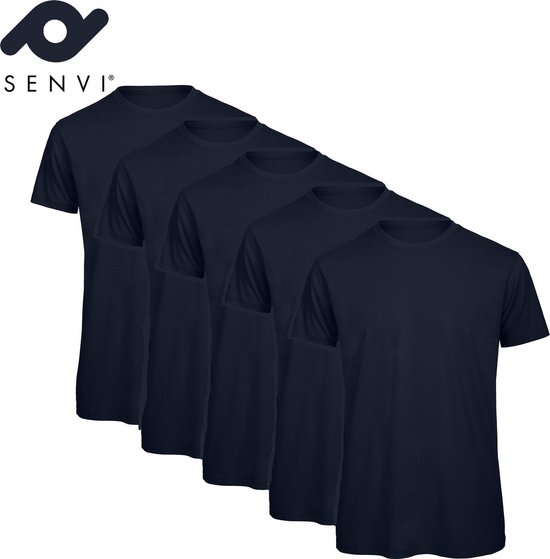 Senvi 5 pack T-Shirt -100% biologisch katoen - Kleur: Blauw - M