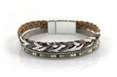 Petra's Sieradenwereld - *Leren armband metallic shine zilverkleurig gevlochten (793)