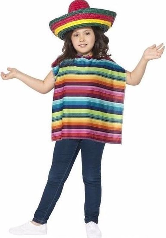 Desillusie Land Minder Gekleurde Mexicaanse verkleed poncho en sombrero voor kinderen | bol.com