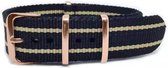 Premium Black Beige - Nato strap 20mm - Stripe - Horlogeband Zwart Beige + Luxe pouch