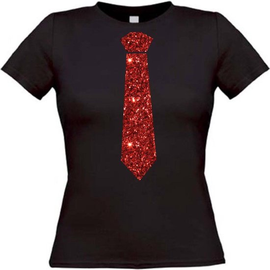 Stropdas t-shirt glitter rood maat S Dames zwart | bol.com
