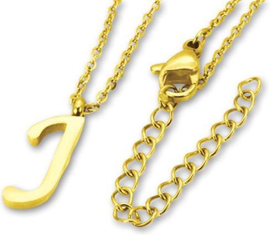 Amanto Ketting Letter J Gold - 316L Staal PVD - Alfabet - 18x6mm - 50cm