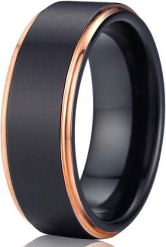 Schitterende Zwarte en Rosé Gouden Wolfraamcarbide Ring | Damesring | Herenring | 20,75 mm. Maat 65