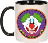 Halloween Enge horrorclown beker / mok - zwart / wit - 300 ml - Halloween terror clown beker