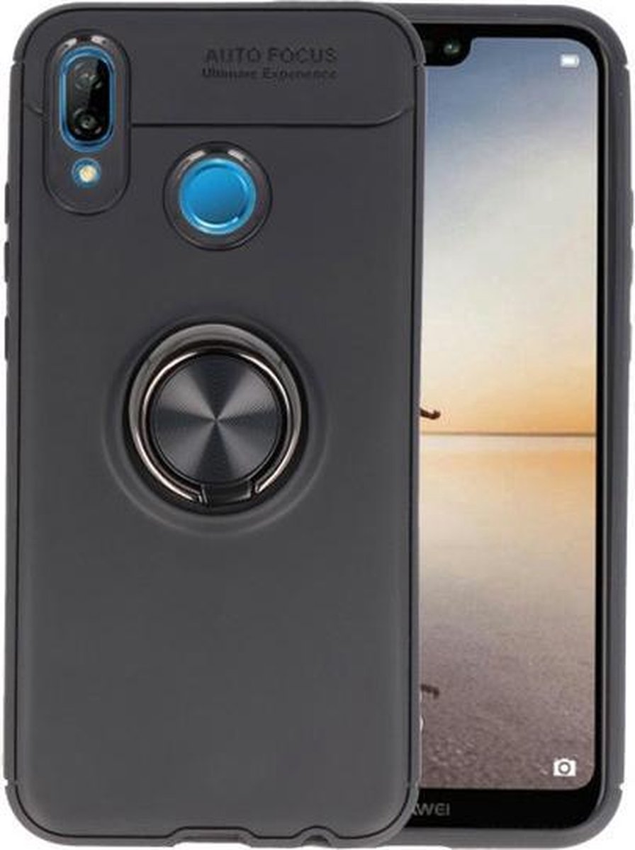 Zwart Zacht TPU met Ringhouder hoesje voor Huawei P20 Lite