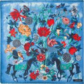 Emilie Scarves -Dames sjaal omslagdoek - cashmere pashmina - blauw bloemen 130*130CM - Verpakt in giftbox!