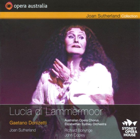 Joan Sutherland als Lucia di Lammermoor met handen omhoog