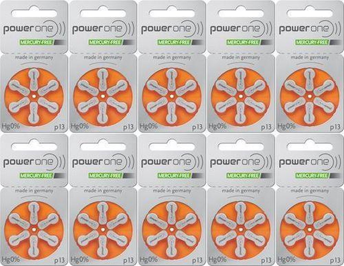 PowerOne gehoorbatterijen Oranje P13 - doos 60 stuks