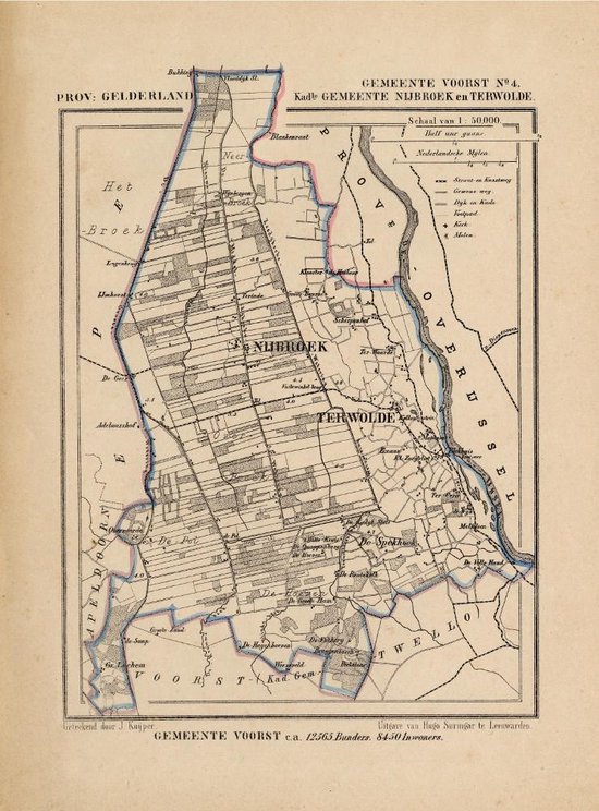 Historische kaart, plattegrond van gemeente Voorst( Nijbroek en Terwolde, 4) in Gelderland uit 1867 door Kuyper van Kaartcadeau.com