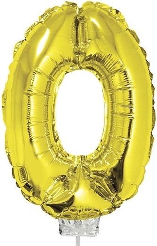 Gouden opblaas cijfer ballon 0 op stokje 41 cm
