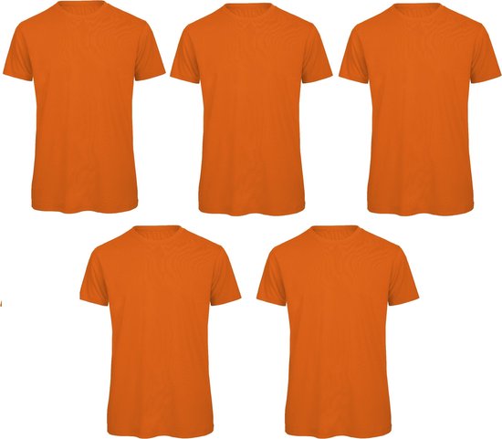 Senvi 5 pack T-Shirt -100% biologisch katoen - Kleur: Oranje - XL