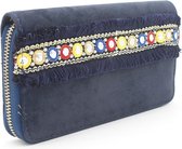 Portemonnee Bohemien - Fluweel - Ritssluiting - 19x10 cm - Blauw