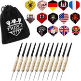 #DoYourDart - 12x steeltip dartpijlen incl. case voor opslag - »Hard-Strike« - Barrels van ijzer en veel grip, plastic Shafts | 4x Motto Dart-Flights (PET) incl. 30x extra flights - de darts: