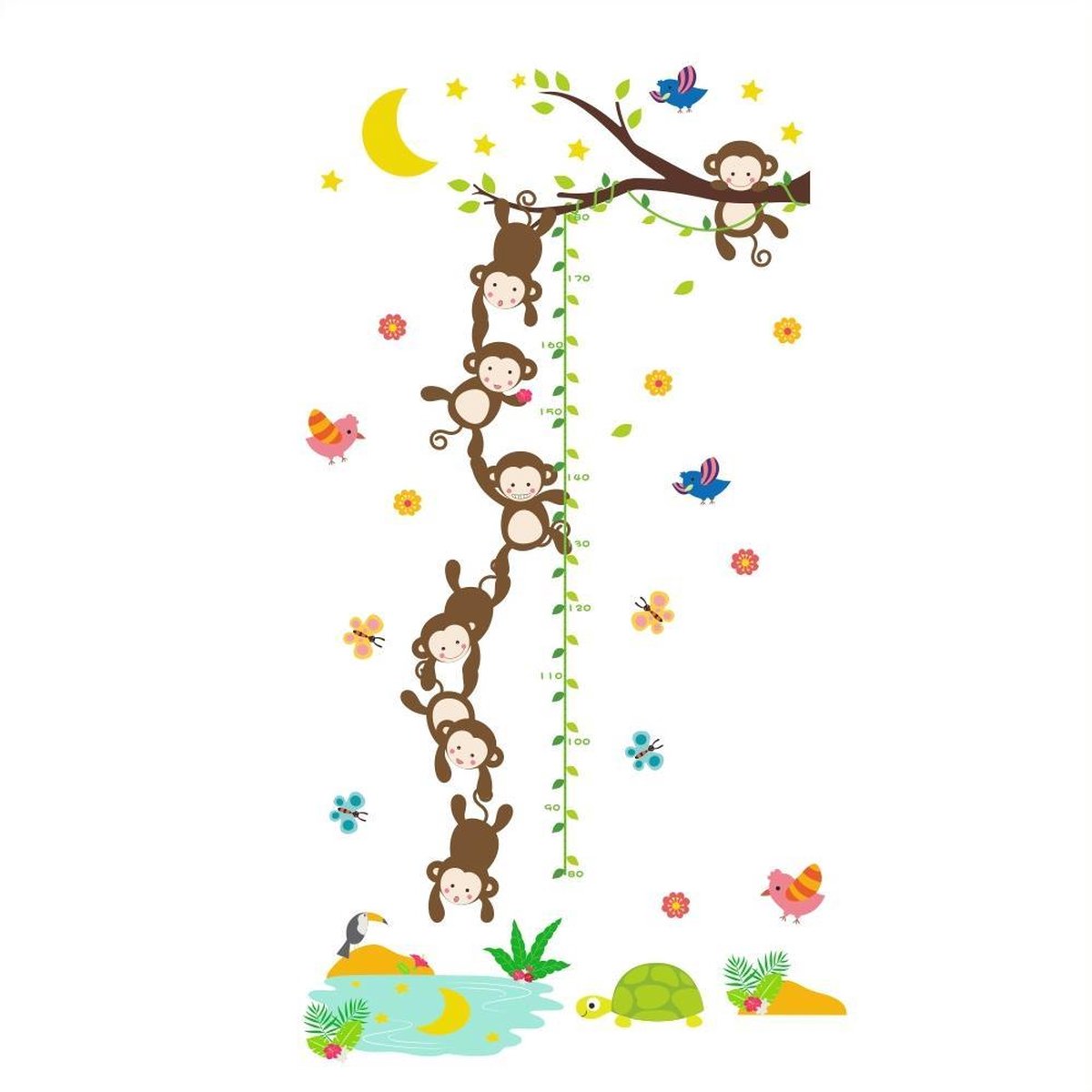 Muursticker groeimeter aapjes | kinderkamer - babykamer | meetlat - meetlint