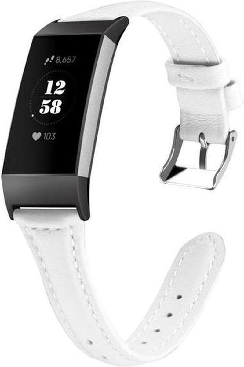 Leren bandje geschikt voor Fitbit Charge 3 - KELERINO. - Wit - Small