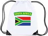 Zuid Afrika nylon rijgkoord rugzak/ sporttas wit met Zuid Afrikaanse vlag