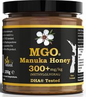 MANUKA HONING MGO® 300+ 250g / T.h.t. 01-09-2026 / BEE NATURAL MANUKAHONING IN EEN ECHT GLAZEN POT