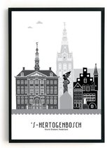 Skyline Poster 'S Hertogenbosch Zwart-Wit in Kunststof Fotolijst