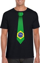 Zwart t-shirt met Brazilie vlag stropdas heren L
