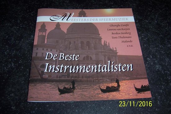 Cover van "De Beste Instrumentalisten", met Venetië en gondels. Met tekst "Meesters der sfeermuziek".