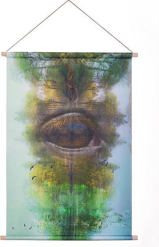 Textielposter foto kunst (lxb) Het ene oog voelt, aqua